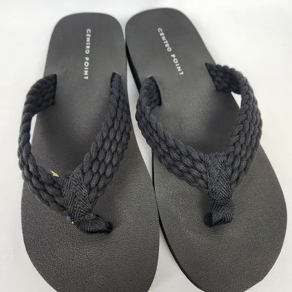 NEW Women's Braided Black PU Beach Sandals T-Strap Flat Flip Flops‎ Size 9 - Picture 1 of 5